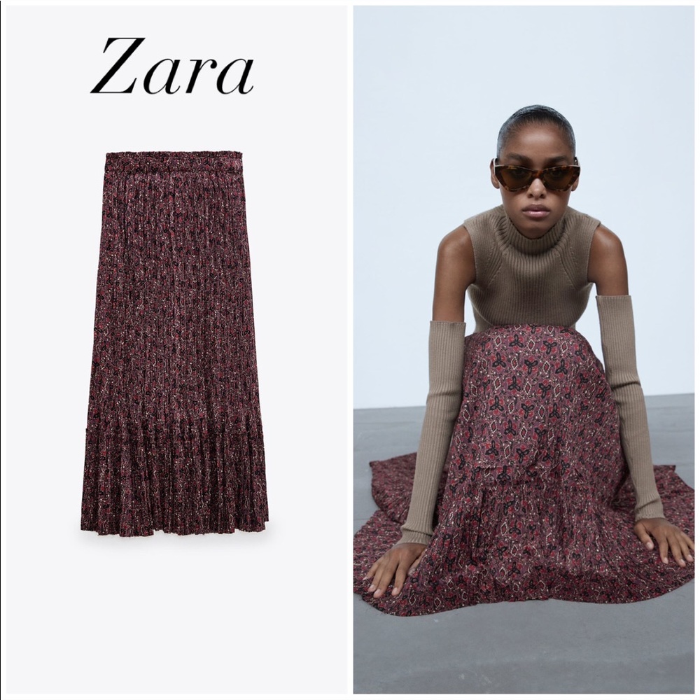 Zara Printed Pleated Long Skirt